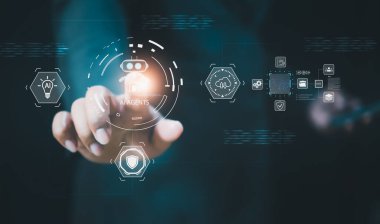 Yapay zeka otomasyon, dijital süreçleri, veri analizlerini, makine öğrenme boru hattını ve akıllı işletme teknolojisi ölçek verimliliğini yöneten yapay zeka ajanları ile iş akışı.