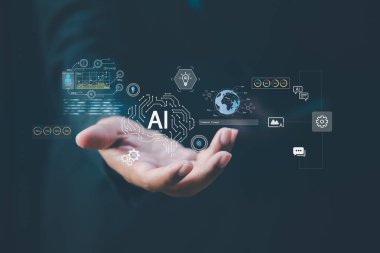 Yapay zeka ajanları, ölçeklenebilir bulut sistemi, otomasyon teknolojisi, makine öğrenme altyapısı ve kurumsal dijital yenilik destekleyici artışlar içeren bir platform konsepti..