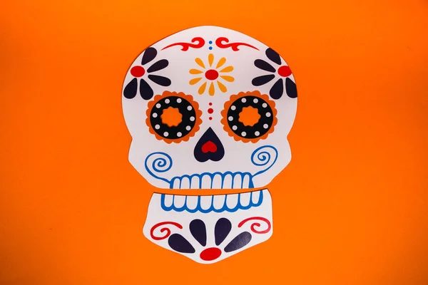 Flatlay False Paper Photo Booth Props Dia Los Muertos Orange — Stock Photo, Image