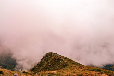 Resimli ve görkemli dağ Gutyn Tomnatyk, bulutlardaki bir dağ, görkemli Karpatların gizemi ve gizemi. 2020