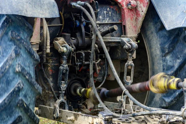 Trator Eixo Cardan Para Equipamento Acoplamento Trator Campo Durante Feno — Fotografia de Stock