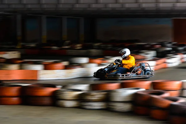 Competencia Dinámica Karting Velocidad Con Movimiento Borroso Hipódromo Equipado 2019 — Foto de Stock