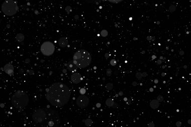 Bokeh of white snow on a black background. Snowfall - new design element. clipart