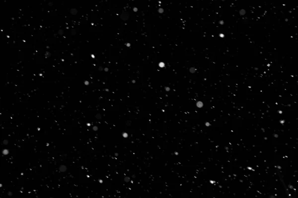 Bokeh Nieve Blanca Sobre Fondo Negro Nevada Nuevo Elemento Diseño —  Fotos de Stock