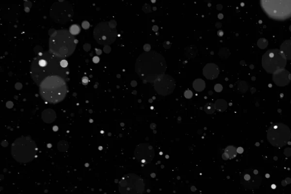 Bokeh Nieve Blanca Sobre Fondo Negro Nevada Nuevo Elemento Diseño —  Fotos de Stock