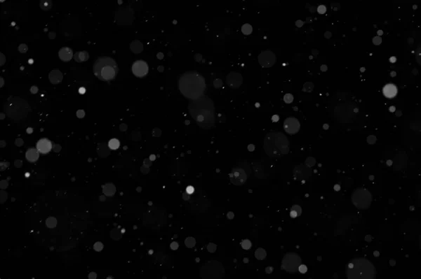 Bokeh Aus Weißem Schnee Auf Schwarzem Hintergrund Schneefall Neues Gestaltungselement — Stockfoto