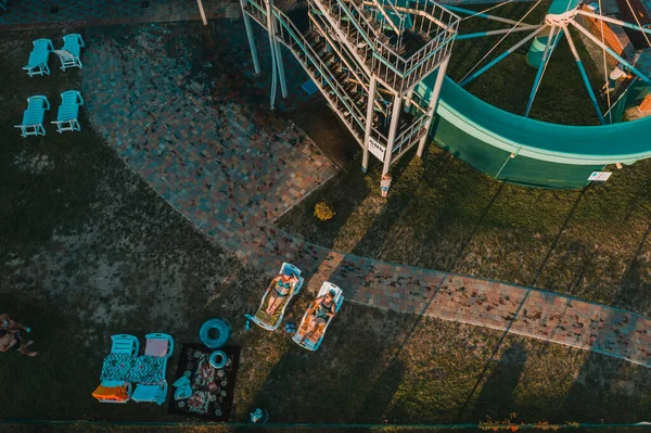 Stryi Ucrânia Agosto 2020 Descanso Base Shepil Piscinas Livre Escorregas — Fotografia de Stock