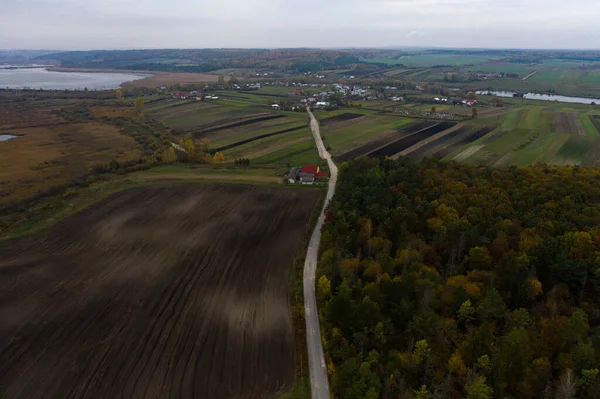 Панорамный Вид Украинских Полей Лесов Тернополе Осенью Новый — стоковое фото