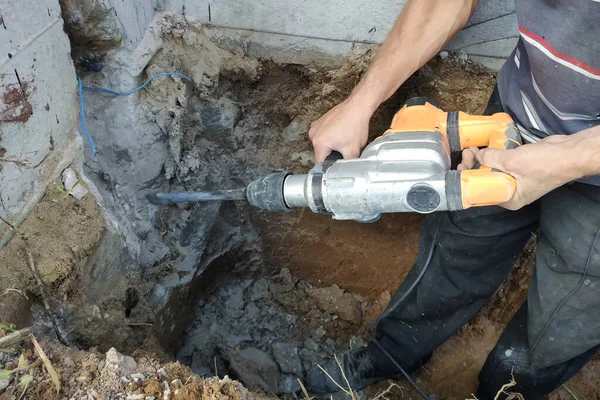 Martello Pneumatico Azione Utensile Pneumatico Costruzione Foratura Foro Nel Muro — Foto Stock