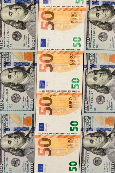 Arka Arkaya Avro 100 Dolar Banknotlar Dolusu Avro Dolar Siyah — Stok fotoğraf