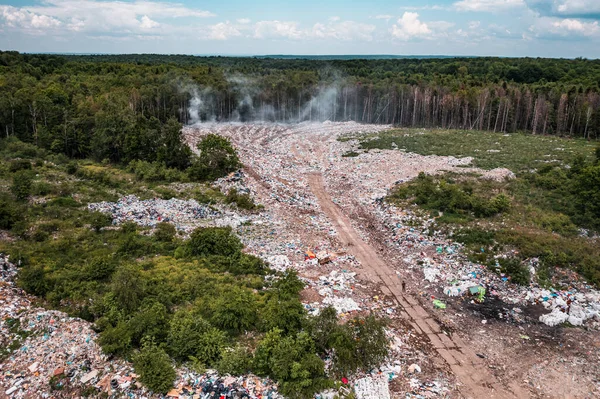 Руйнування Лісів Екологічної Системи Шляхом Видалення Сміття Лісах Вид Зверху — стокове фото