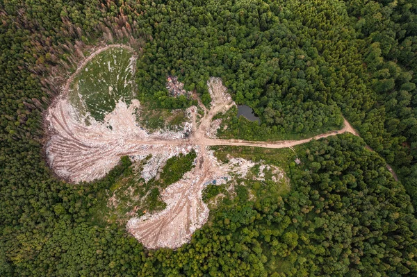 Руйнування Лісів Екологічної Системи Шляхом Видалення Сміття Лісах Вид Зверху — стокове фото
