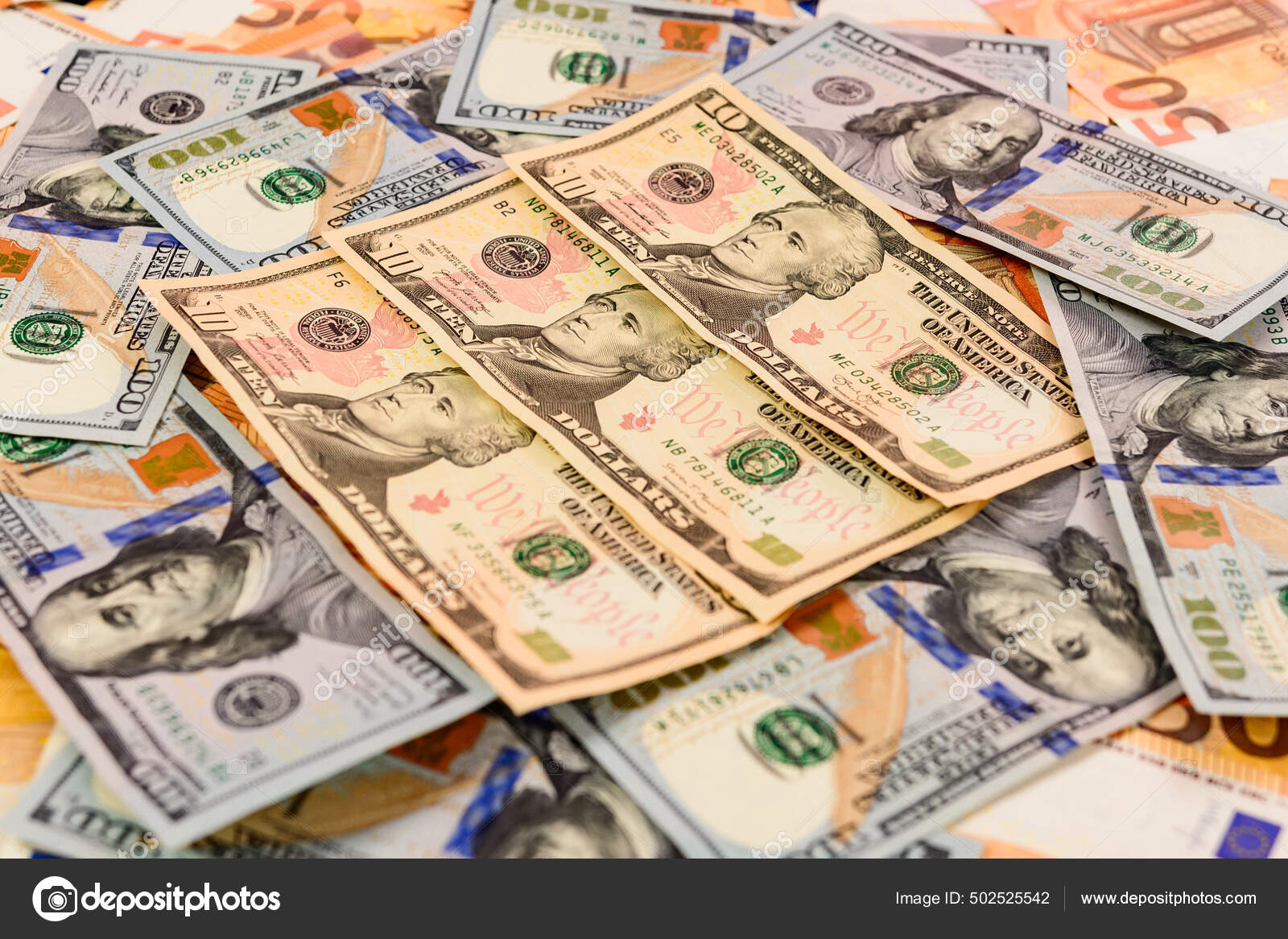 Many Dollars Euros Texture Money Advantage Euro Dollar New Stock