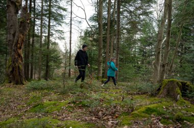 Huzurlu bir ormanda, bir muhafız ve bir çocuk yemyeşil ve uzun ağaçlarla çevrili yosun kaplı bir yolda birlikte doğanın güzelliğinin tadını çıkarıyorlar..