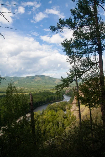 Mountain Landscape River Sky Natural Monument Shaman Trail Republic Khakassia — Stock Photo, Image