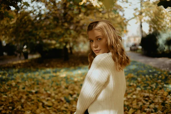 Hermosa Foto Adolescente Chica Parque Otoño — Foto de Stock