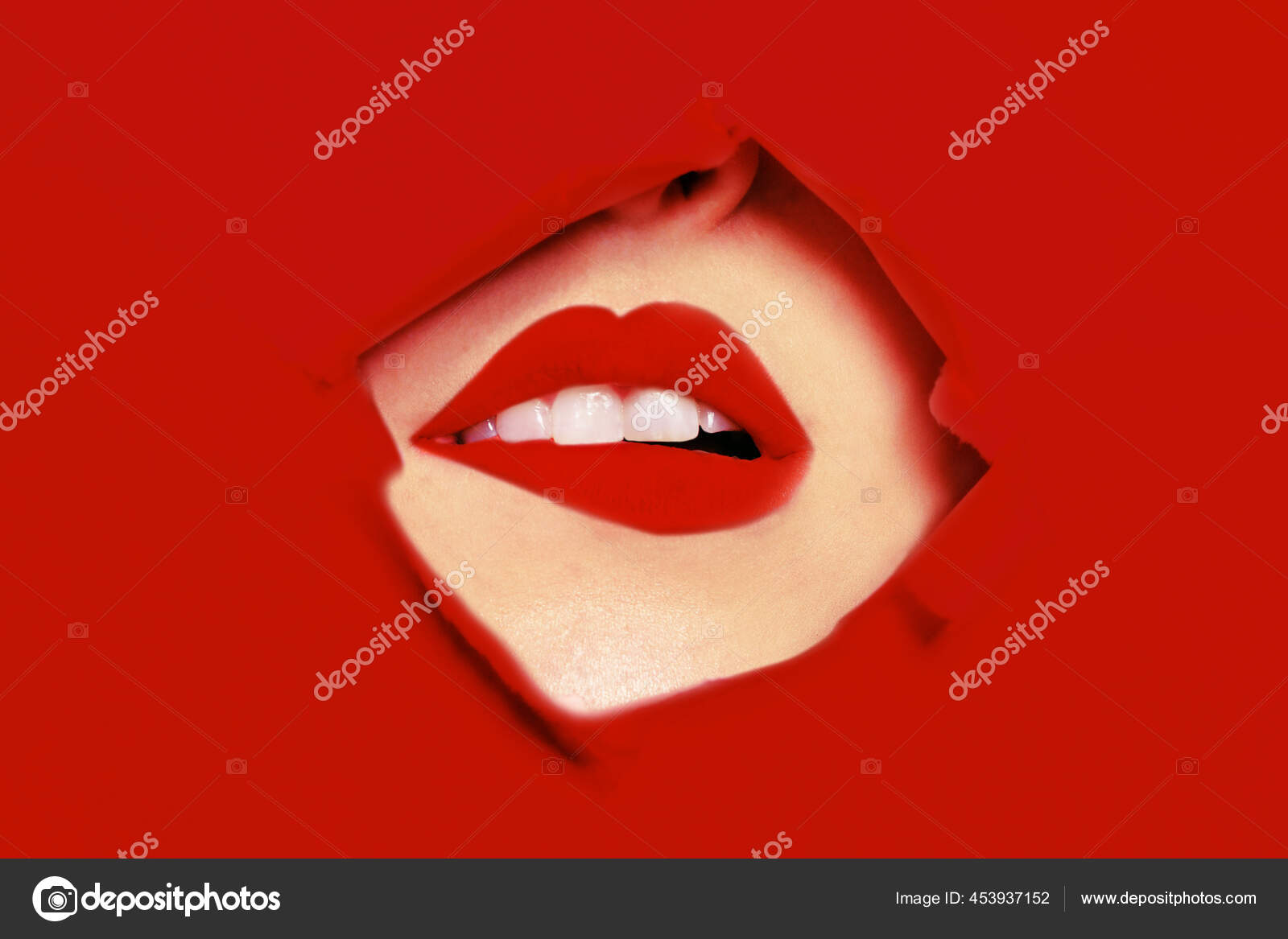 Girl Bites Her Lip Erotic Store Big Beautiful Lips Beauty Stock