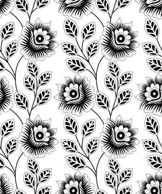 Siyah ve beyaz gül desenli