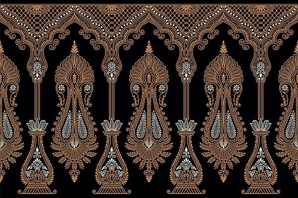 Traditionell Asiatisk Paisley Gränsen Mörk Bakgrund — Stock vektor