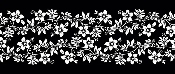 黒と白のシームレスな装飾花のボーダーデザイン — ストックベクタ