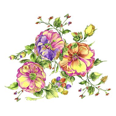 Beyaz arkaplanda renkli çiçek motifi