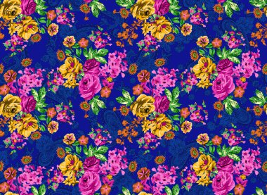 Mavi arkaplanda dijital gül deseni