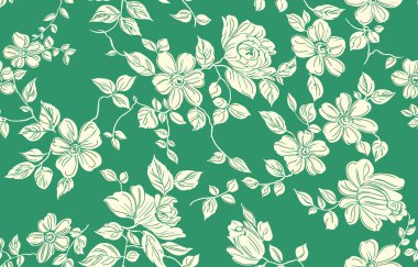 Yeşil arkaplanda gül çiçeği deseni