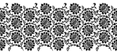 Siyah ve beyaz vektör çiçek kenarı