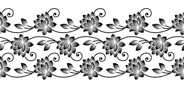 Conception Bordure Fleur Lotus Noir Blanc — Image vectorielle