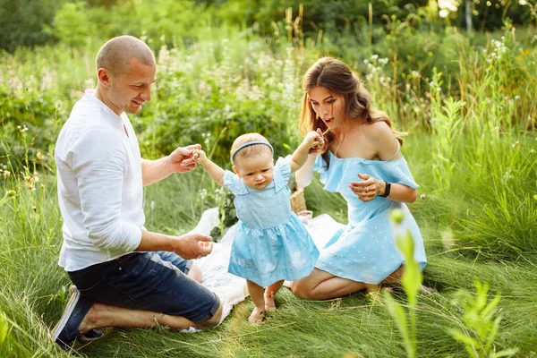 Gelukkig Jong Familie Met Baby Meisje Picknick Het Park — Stockfoto