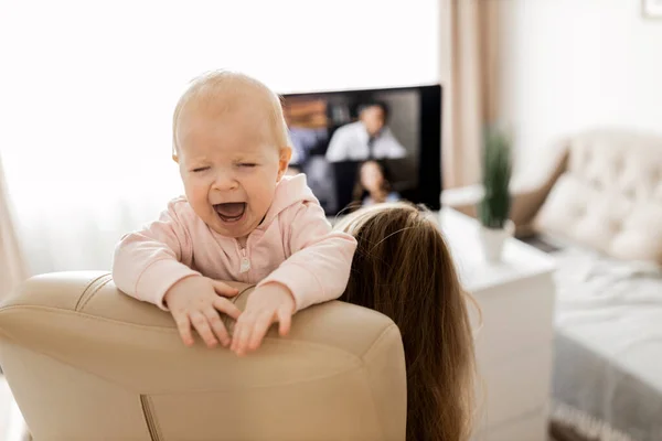 Young Woman Baby Having Video Call — Stock Photo, Image
