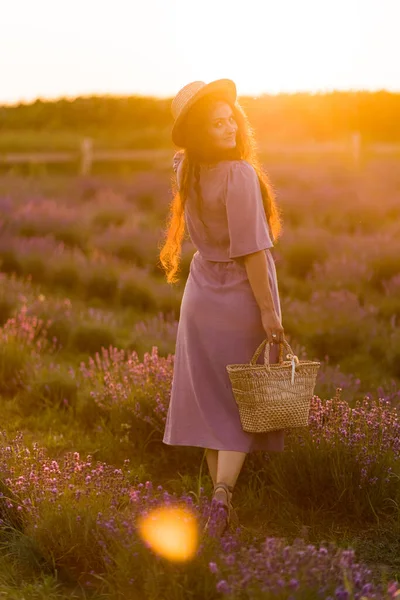 Beautiful Young Woman Field Lavenders — Fotografia de Stock