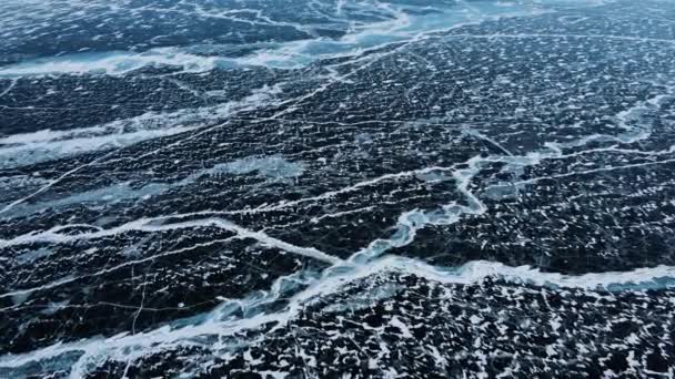 Gefrorener Baikalsee Luftaufnahme Schöne Winterlandschaft Mit Klarem Glattem Eis Berühmtes — Stockvideo