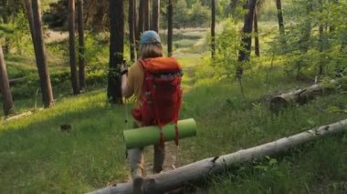 Aile ormanda yürüyüş yapıyor.