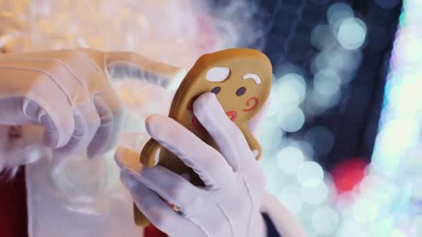 Papai Noel usa smartphone close-up de mãos — Vídeo de Stock