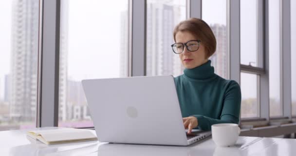 Femme Affaires Travaille Dans Bureau Moderne Pour Ordinateur Portable Femme — Video