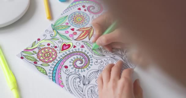 Kleurboek Voor Kind Tekenen Als Hobby Concentratieactiviteiten Ter Verlichting Van — Stockvideo