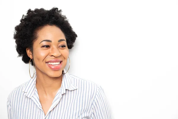 Retrato Bela Mulher Afro Americana Com Fones Ouvido — Fotografia de Stock