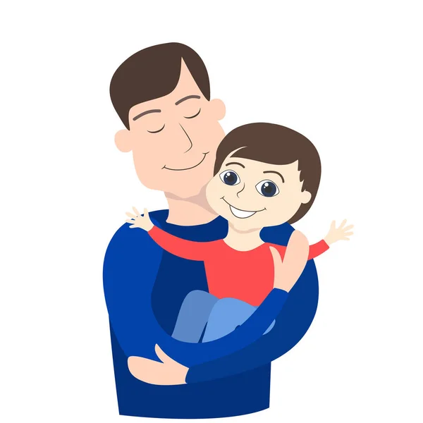 Father Holds Little Boy His Arms Child Parent Drawn Cartoon — Stock Vector