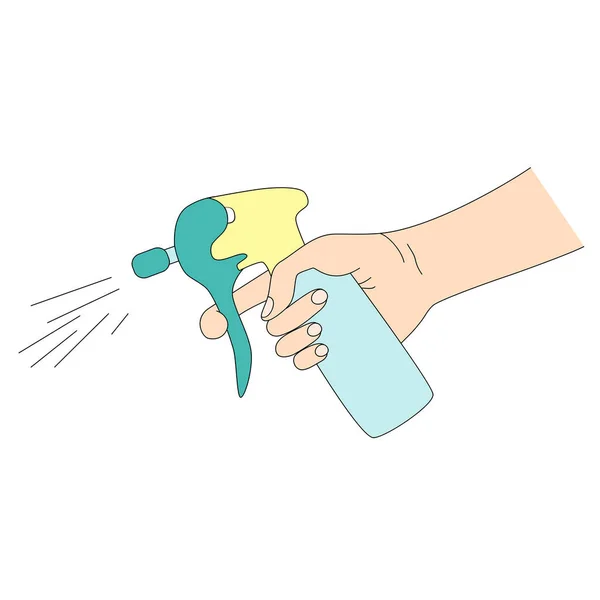Man Hand Sprays Disinfectant Solution Viruses Bacteria Cleaning Spray Dirt — Stock Vector