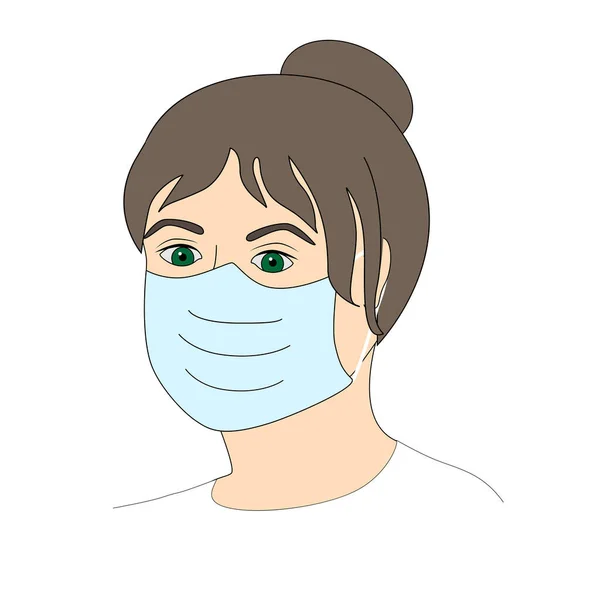 Face Woman Young Girl Mask Protection Pandemics Epidemics Viruses Flu — Stock Vector
