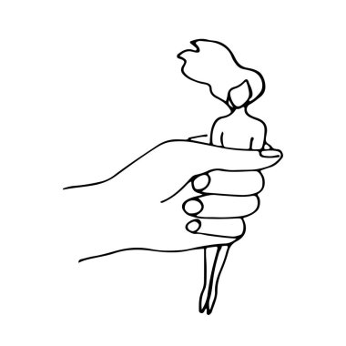 The hand holds the woman entirely. Doodle style concept of manipulation, mental violence, total control, gaslighting, personality enslavement, addiction, codependency and mental disorder of the personality, narcissism and psychopathy. clipart