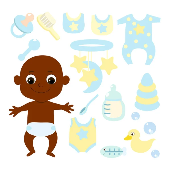 Nastavit Malé Dítě Africké Nebo Africanamerican Novorozence Nebo První Rok — Stockový vektor