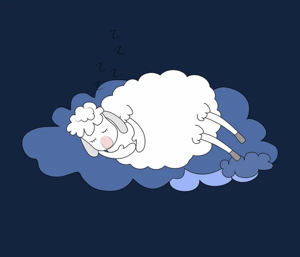 Lovely White Lamb Sleeps Sweetly Cloud Sky Concept Sweet Dreams — Stock Vector