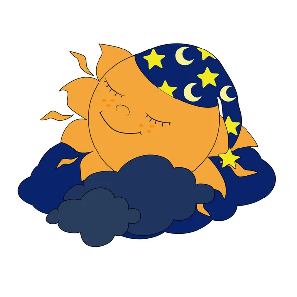 Soleil Mignon Dans Les Casquettes Dort Dans Les Nuages Sourit — Image vectorielle