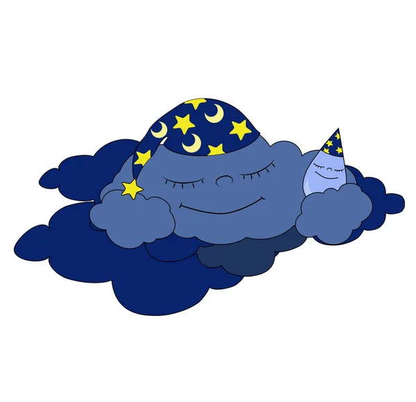 Nuage Mignon Gouttelettes Dans Les Chapeaux Dort Dans Les Nuages — Image vectorielle