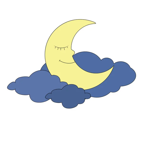 Charmante Lune Endormie Dans Les Nuages Illustration Vectorielle Isolée Sur — Image vectorielle