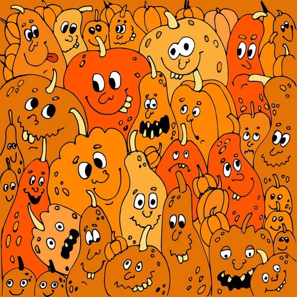 Halloween Pumpkin Vector Collage Characters Faces Eyes Mouths Teeth Different — Stock Vector