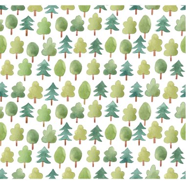 Suluboya ağaçları ile Seamless şirin modeli 