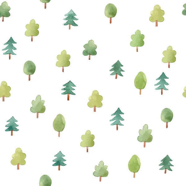 Modello carino senza soluzione di continuità con alberi ad acquerello — Vettoriale Stock